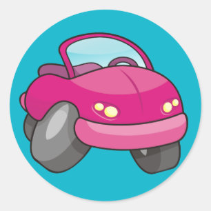 Pink Cartoon Car Runder Aufkleber