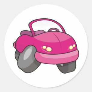 Pink Cartoon Car Runder Aufkleber