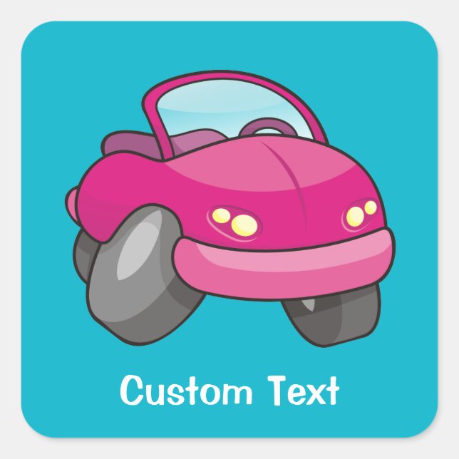 Pink Cartoon Car Square Sticker (Vorderseite)