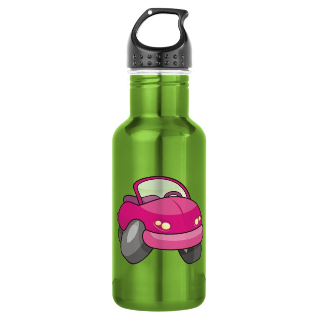 Pink Cartoon Car Trinkflasche (Vorderseite)