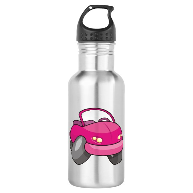 Pink Cartoon Car Trinkflasche (Vorderseite)