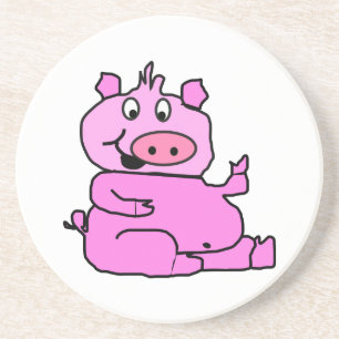 Pink Cartoon Pig Sandstone Untersetzer