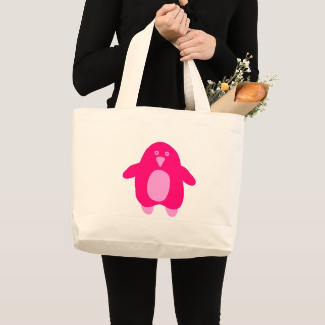 Pink Cartoon Pinguin Jumbo Stoffbeutel (Vorderseite (Produkt))