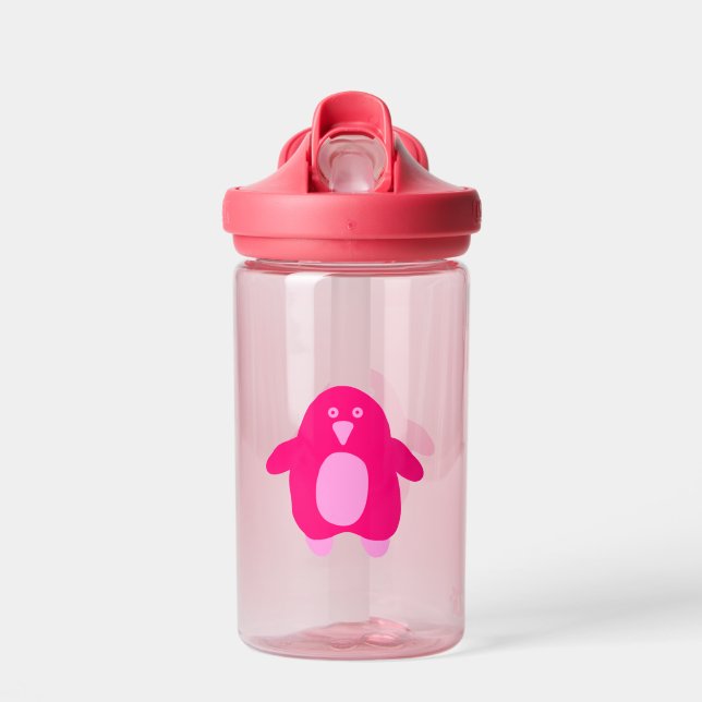 Pink Cartoon Pinguin Trinkflasche (Vorne)