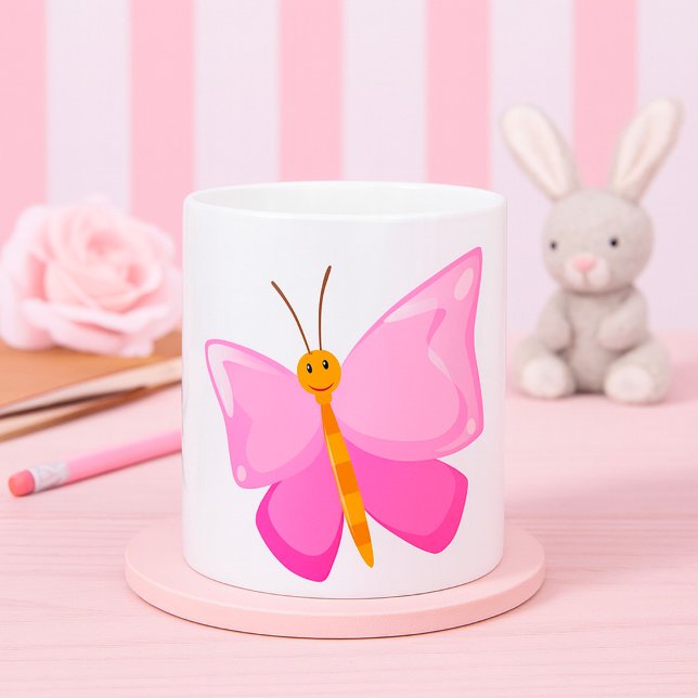 Pink-Cartoon-Schmetterling Kaffeetasse (Von Creator hochgeladen)
