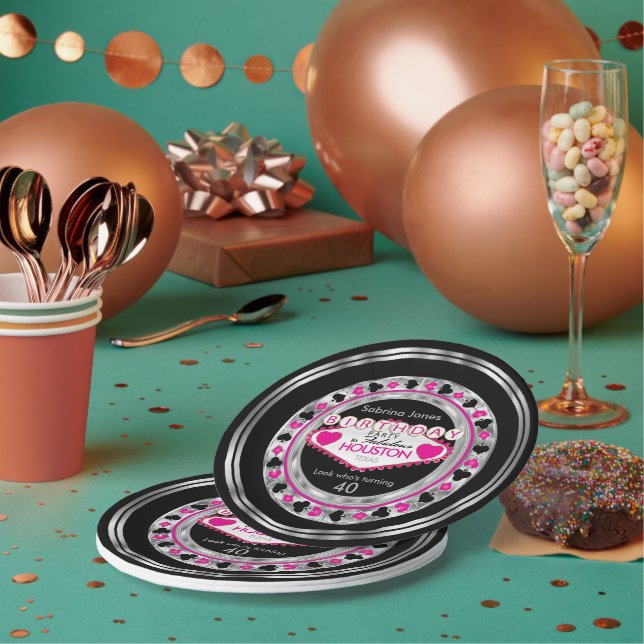 Pink Casino Poker Chip Geburtstagsparty Pappteller (Multi)