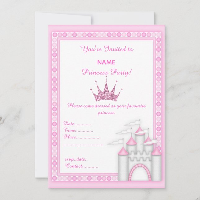 PINK CASTLE PRINCESS BIRTHDAY PARTY EINLADUNG (Vorderseite)
