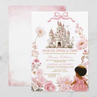 Pink Castle Princess One-ce Upon A Time Birthday I Einladung