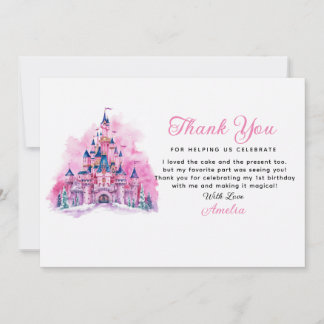 Pink Castle Wasserfarben Dankeskarten zum 1. Gebur Einladung