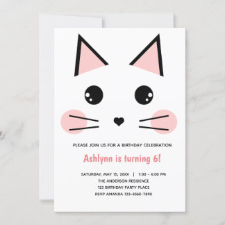 Pink Cat Birthday Einladung
