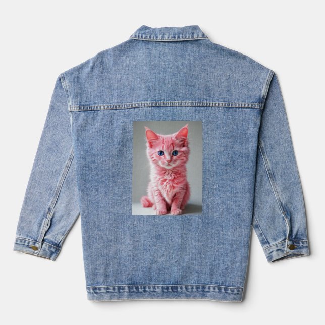 Pink Cat Foto Portrait Jeansjacke (Rückseite)