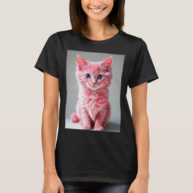 Pink Cat Foto Portrait T-Shirt (Vorderseite)