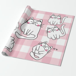 Pink Cat Illustration Geschenkpapier