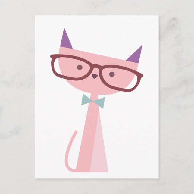 Pink Cat mit Brille Postkarte (Vorderseite)
