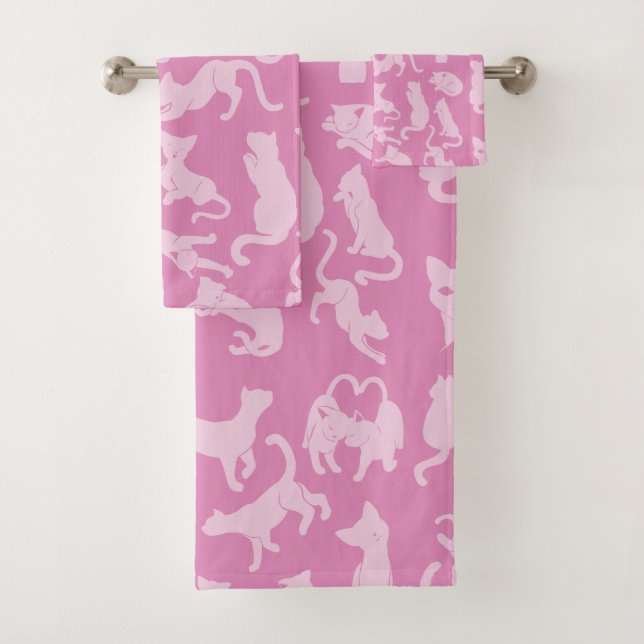 Pink Cat Pattern Badhandtuch Set (Insitu)