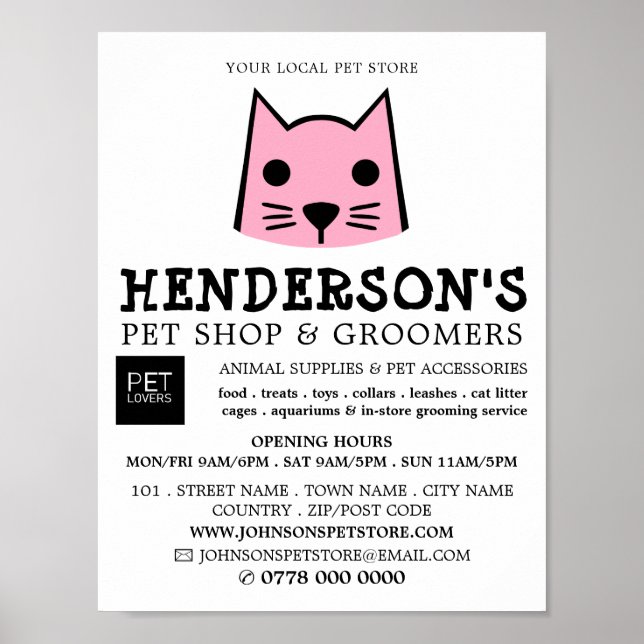 Pink Cat, Pet Store & Groomer Werbung Poster (Vorne)