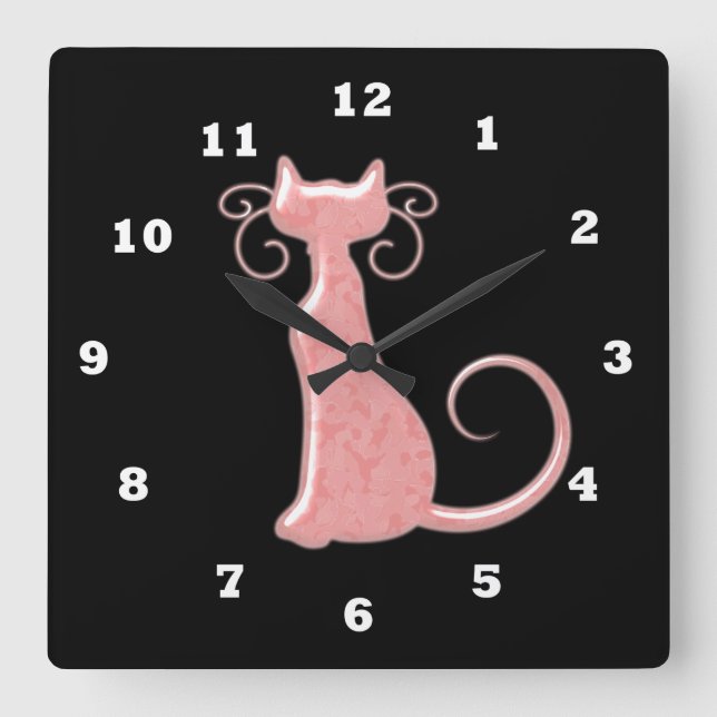 Pink Cat Sillohette Uhr (Vorderseite)