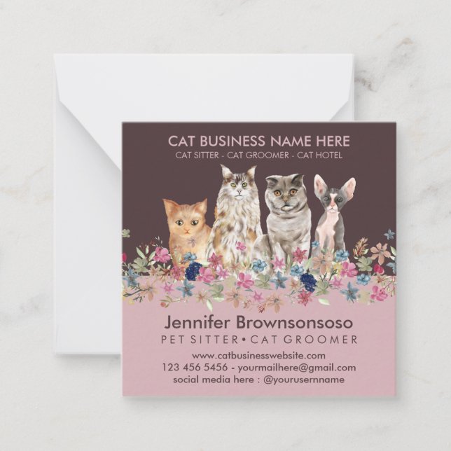 Pink Cat Sitting Groomer Petshop Service Mitteilungskarte (Vorderseite)