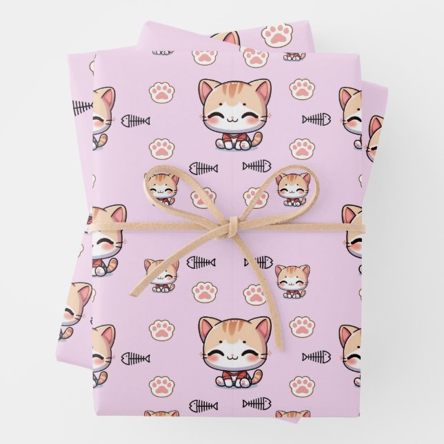 Pink Cat Wrapping Paper Geschenkpapier Set (Beispiel)