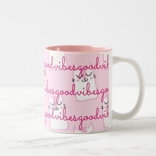 Pink Cats Gute Vibes Zweifarbige Tasse (Rechts)