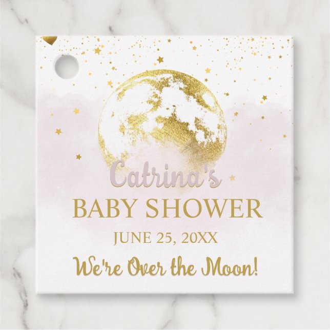Pink Celestie über dem Mond und Stars Babydusche Geschenkanhänger (Vorderseite)