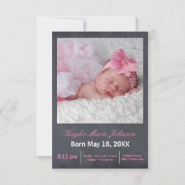 Pink Chalkboard Foto - 3x5 Geburtshinweis Ankündigung