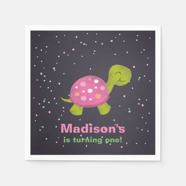 Pink Chalkboard Turtle Party Napkin Serviette (Vorderseite)