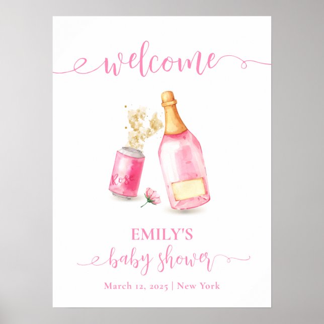Pink Champagne Beer Girl Baby Dusche Willkommen Poster (Vorne)