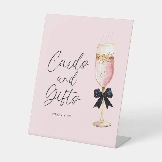 Pink Champagne Brautparty Cards and Gift Sign Sockelschild (Vorderseite)