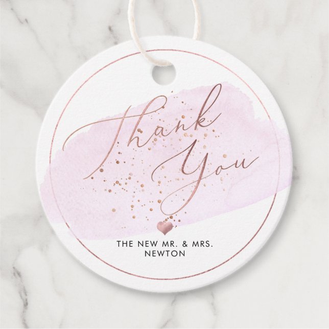 Pink Champagne Bubbles, Aquarell Danke Geschenkanhänger (Vorderseite)