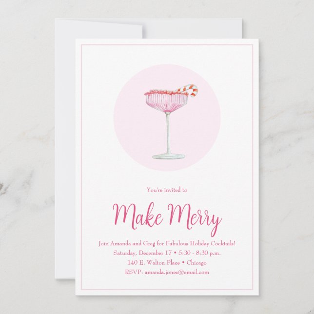 Pink Champagne Candy Can Holiday Party Einladung (Vorderseite)