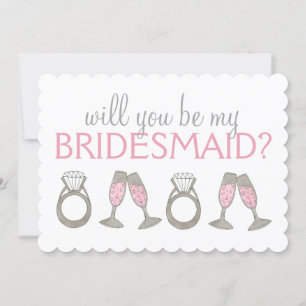 Pink Champagne Diamond Bridesmaid Brautparty Einladung