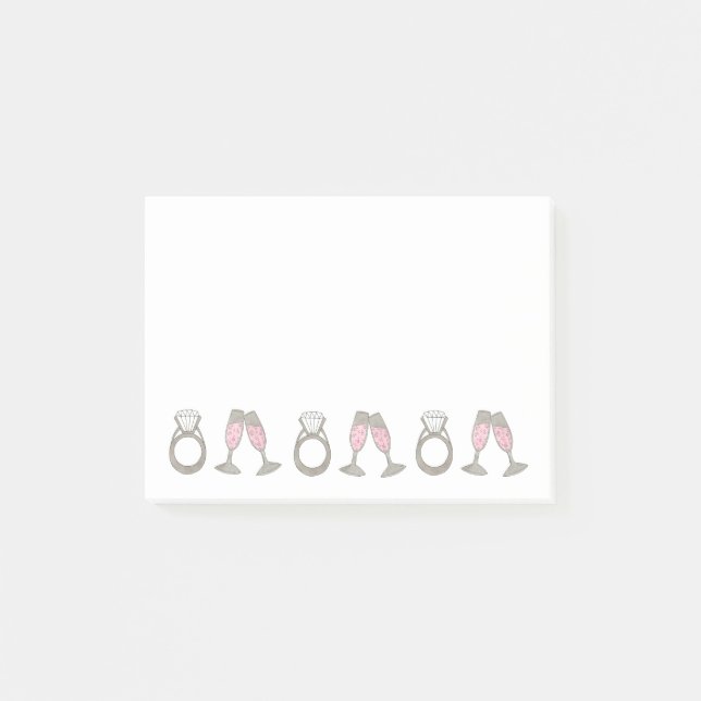 Pink Champagne Diamond Ring Bling Wedding Bridge Post-it Klebezettel (Vorderseite)