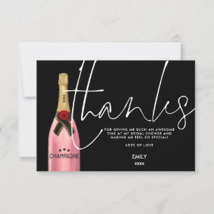 Pink Champagne Flasche Script Schwarzes Brautparty Dankeskarte