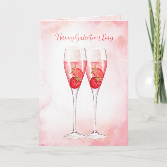Pink Champagne | Galentine's Day Karte (Vorderseite)