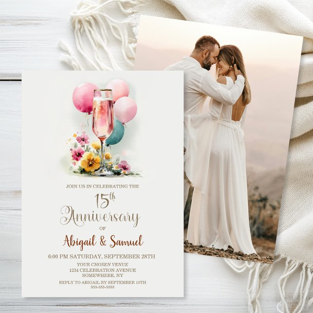 Pink Champagne Glass 15. Hochzeitstag Einladung (Von Creator hochgeladen)