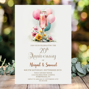 Pink Champagne Glass 20. Hochzeitstag Einladung