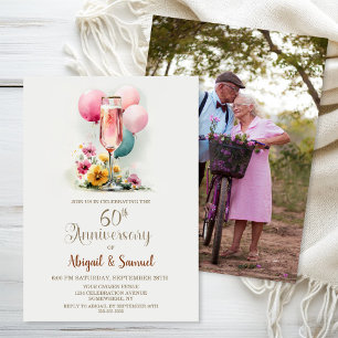 Pink Champagne Glass 60. Hochzeitstag Einladung