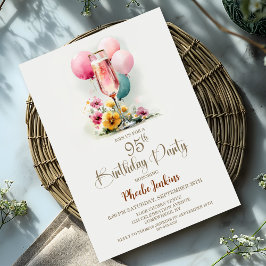 Pink Champagne Glass 95. Geburtstagsparty Einladung