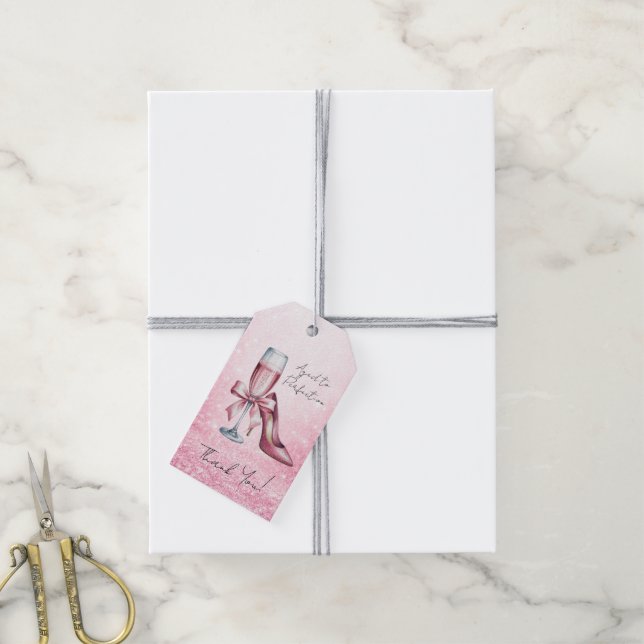 Pink Champagne Glass Aged To Perfection Birthday Geschenkanhänger (Mit Garn)