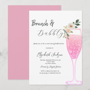 Pink Champagne Glass Blumen Brunch & Bubbly Einladung