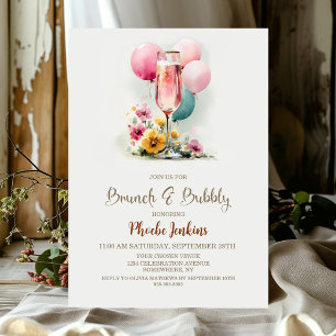 Pink Champagne Glass Brunch und Bubbly Einladung