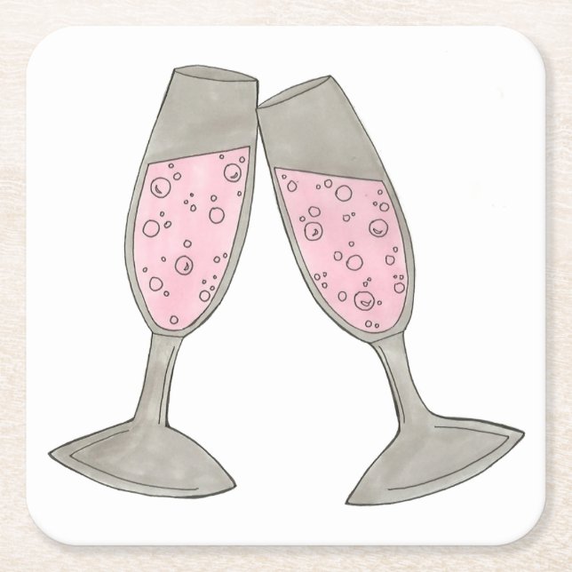 Pink Champagne Glass Wedding Brautparty Cheers Rechteckiger Pappuntersetzer (Vorderseite)
