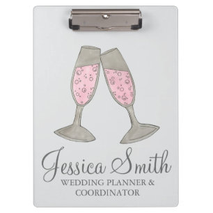 Pink Champagne Glass Wedding Planer Koordinator Klemmbrett