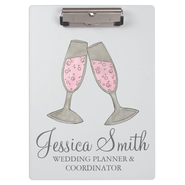 Pink Champagne Glass Wedding Planer Koordinator Klemmbrett (Vorderseite)