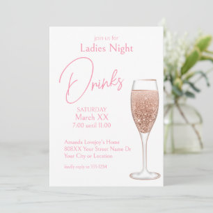 Pink Champagne Ladys Night Drinks Einladung