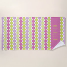 Pink Chartreuse Yellow Geometric Pattername Strandtuch