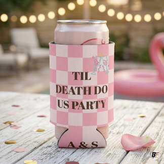 Pink Check "Til Death Do Us Party" Wedding Bachelo Dosenkühler