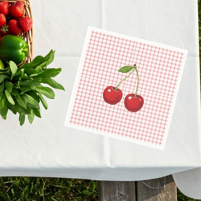 Pink Checked Paper Plates with Cherries  Serviette (Von Creator hochgeladen)