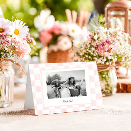 Pink Checkerboard Personalized Photo Dankeskarte